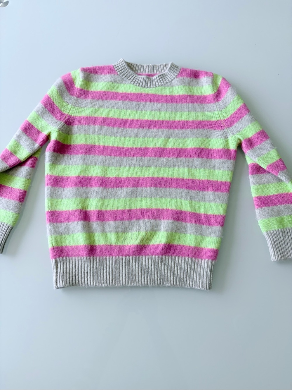 The Elder Statesman Pastel Pink, Lime & Cream Striped Cashmere Sweater Sz 8